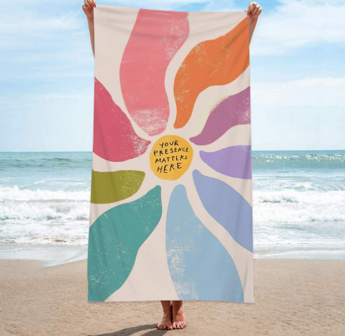 Double-Sided Red Flower Yellow Ice Cream Beach Towel