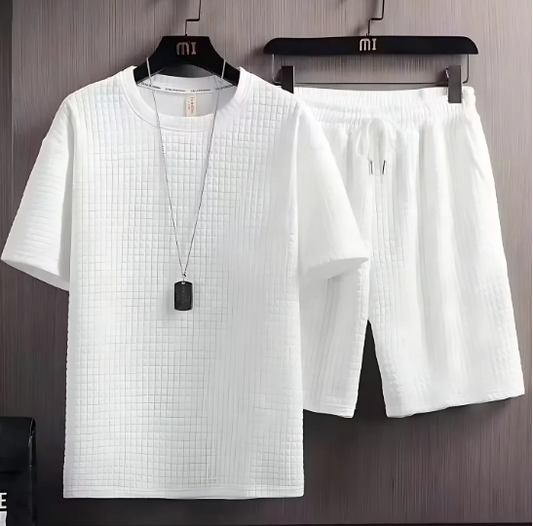 Conjunto de Ocio de Punto Gofre Fresco de Verano para Hombres (Un Conjunto)