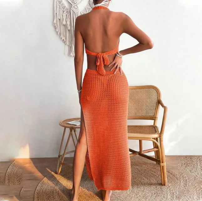 Vestido Largo Sin Mangas de Organza para Playa Color Sólido - Verano