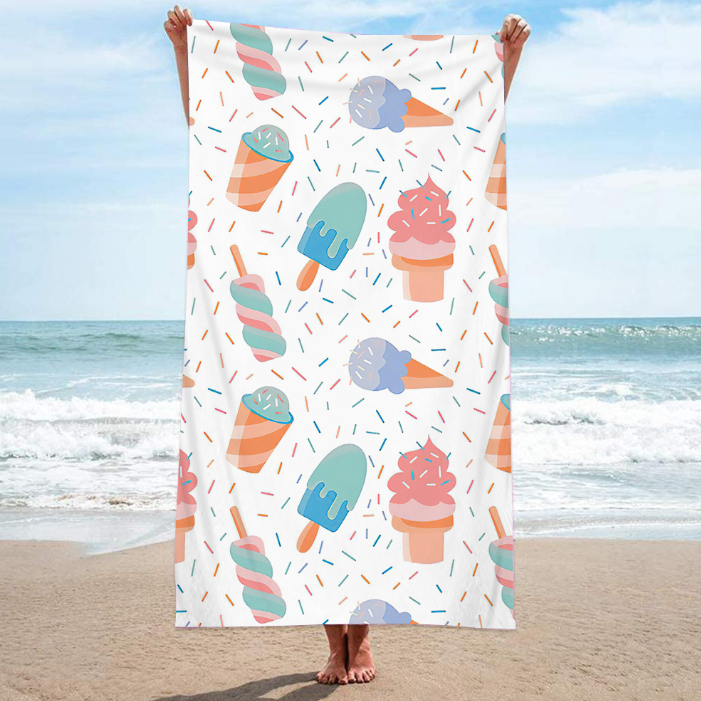 Double-Sided Red Flower Yellow Ice Cream Beach Towel