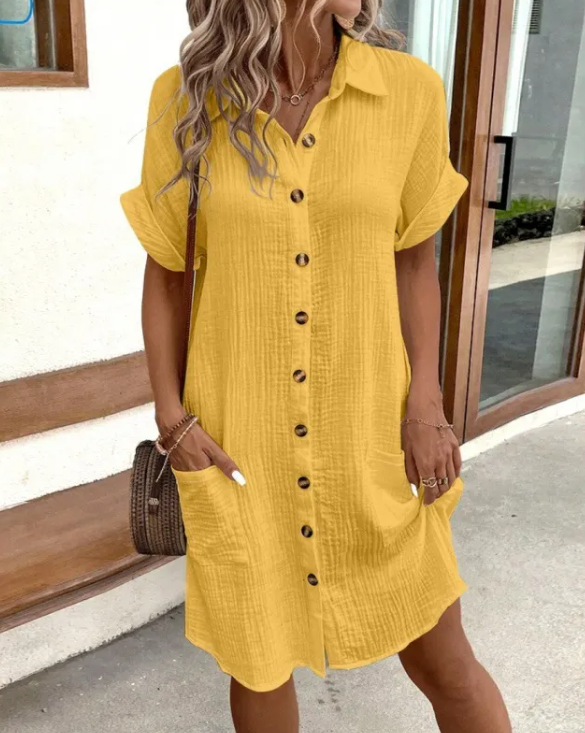 Vestido de Lino con Cuello en V de Verano