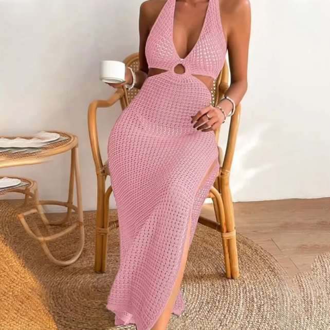Vestido Largo Sin Mangas de Organza para Playa Color Sólido - Verano