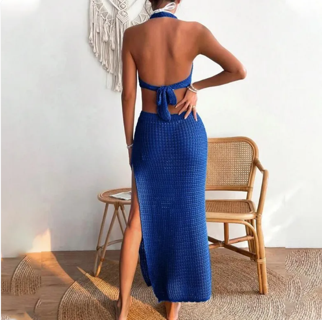 Vestido Largo Sin Mangas de Organza para Playa Color Sólido - Verano
