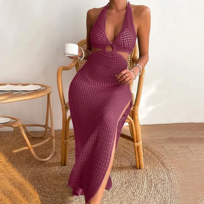 Vestido Largo Sin Mangas de Organza para Playa Color Sólido - Verano