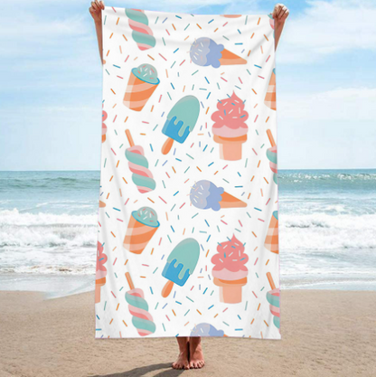 Double-Sided Red Flower Yellow Ice Cream Beach Towel