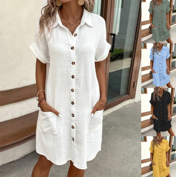 Vestido de Lino con Cuello en V de Verano