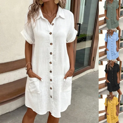 Vestido de Lino con Cuello en V de Verano