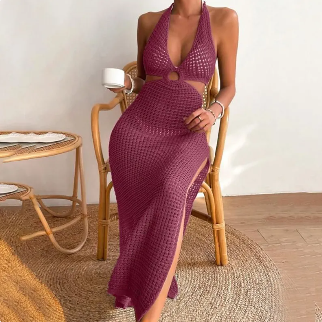 Vestido Largo Sin Mangas de Organza para Playa Color Sólido - Verano