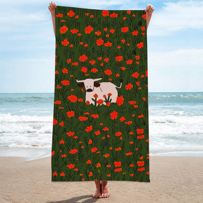 Double-Sided Red Flower Yellow Ice Cream Beach Towel