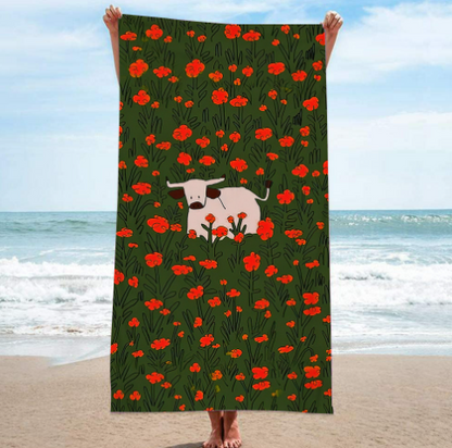 Double-Sided Red Flower Yellow Ice Cream Beach Towel