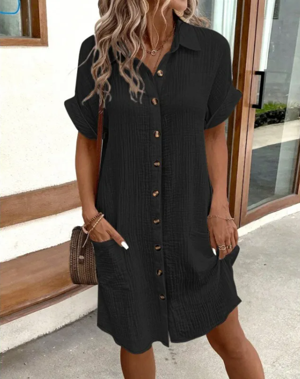 Vestido de Lino con Cuello en V de Verano