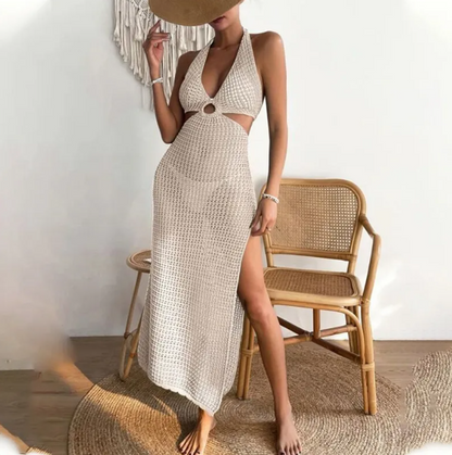 Vestido Largo Sin Mangas de Organza para Playa Color Sólido - Verano