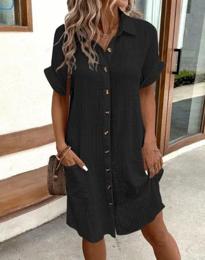 Vestido de Lino con Cuello en V de Verano