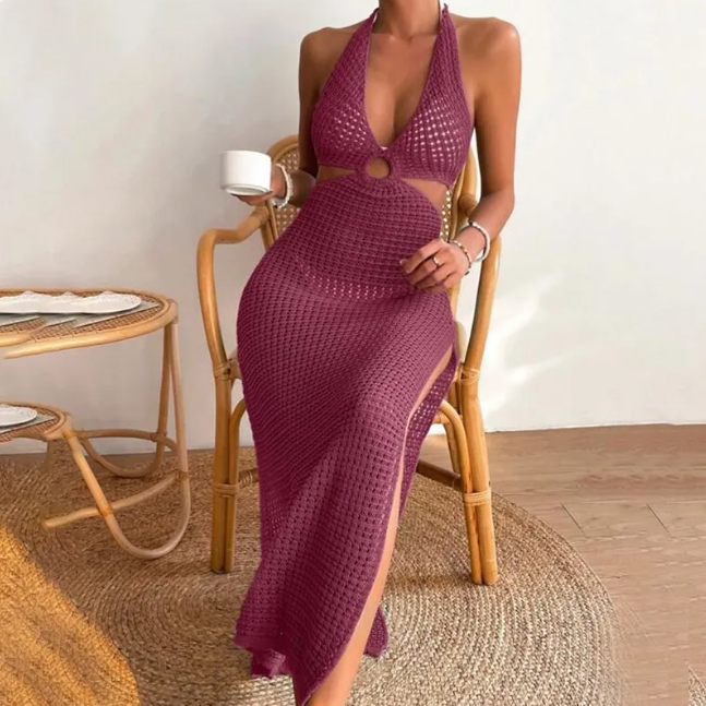 Vestido Largo Sin Mangas de Organza para Playa Color Sólido - Verano