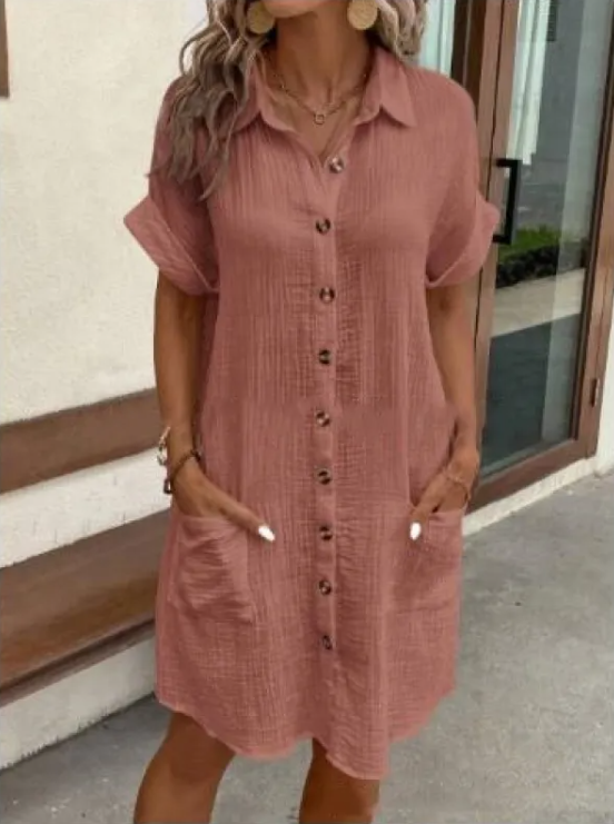 Vestido de Lino con Cuello en V de Verano